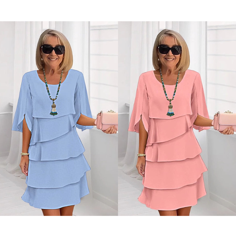 Van Elst Mode® | Elegante gelaagde jurk met ruchesmouwen voor dames