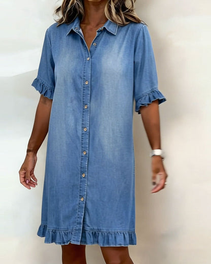 Van Elst Mode® | Comfortabele Denim Jurk met Flatterende Rimpeling