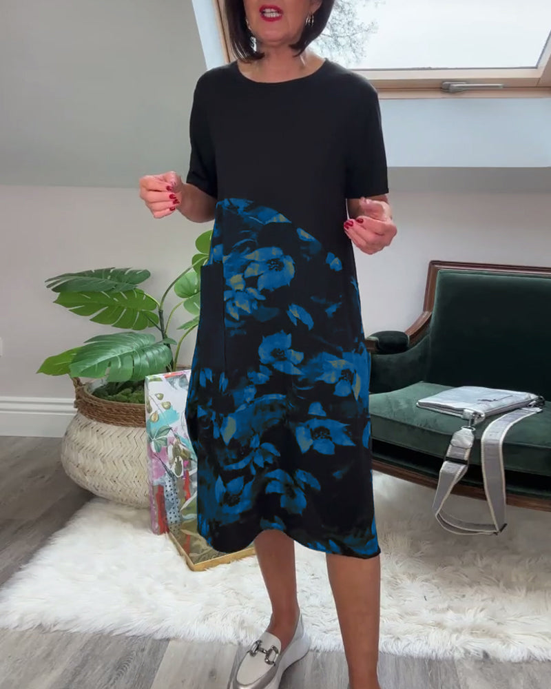 Van Elst Mode® | Patchworkjurk met Ronde Halslijn en Bloemenprint