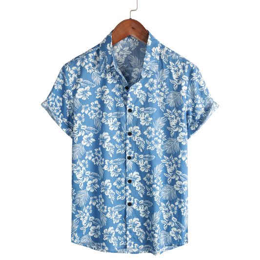 Van Elst Mode®| Hawaïblouse met korte mouwen en bloemenpatroon