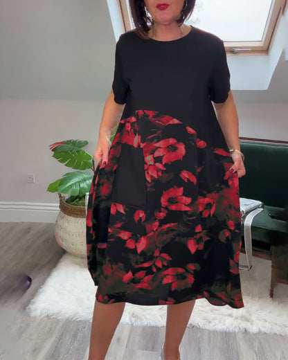 Van Elst Mode® | Patchworkjurk met Ronde Halslijn en Bloemenprint