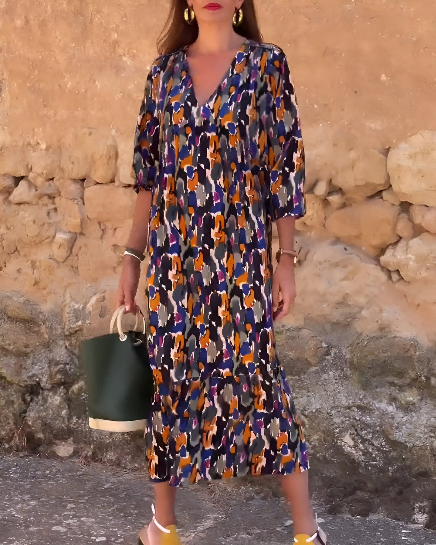 Van Elst Mode® | V-hals jurk met retroprint