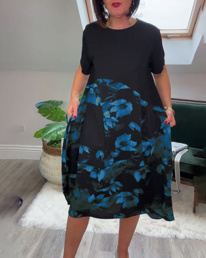 Van Elst Mode® | Patchworkjurk met Ronde Halslijn en Bloemenprint