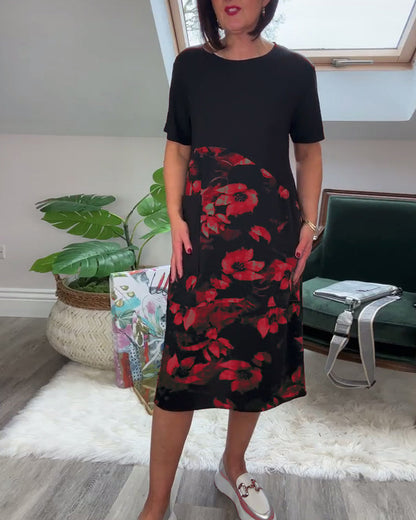 Van Elst Mode® | Patchworkjurk met Ronde Halslijn en Bloemenprint