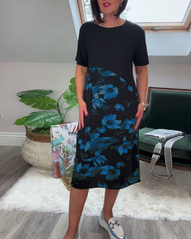 Van Elst Mode® | Patchworkjurk met Ronde Halslijn en Bloemenprint