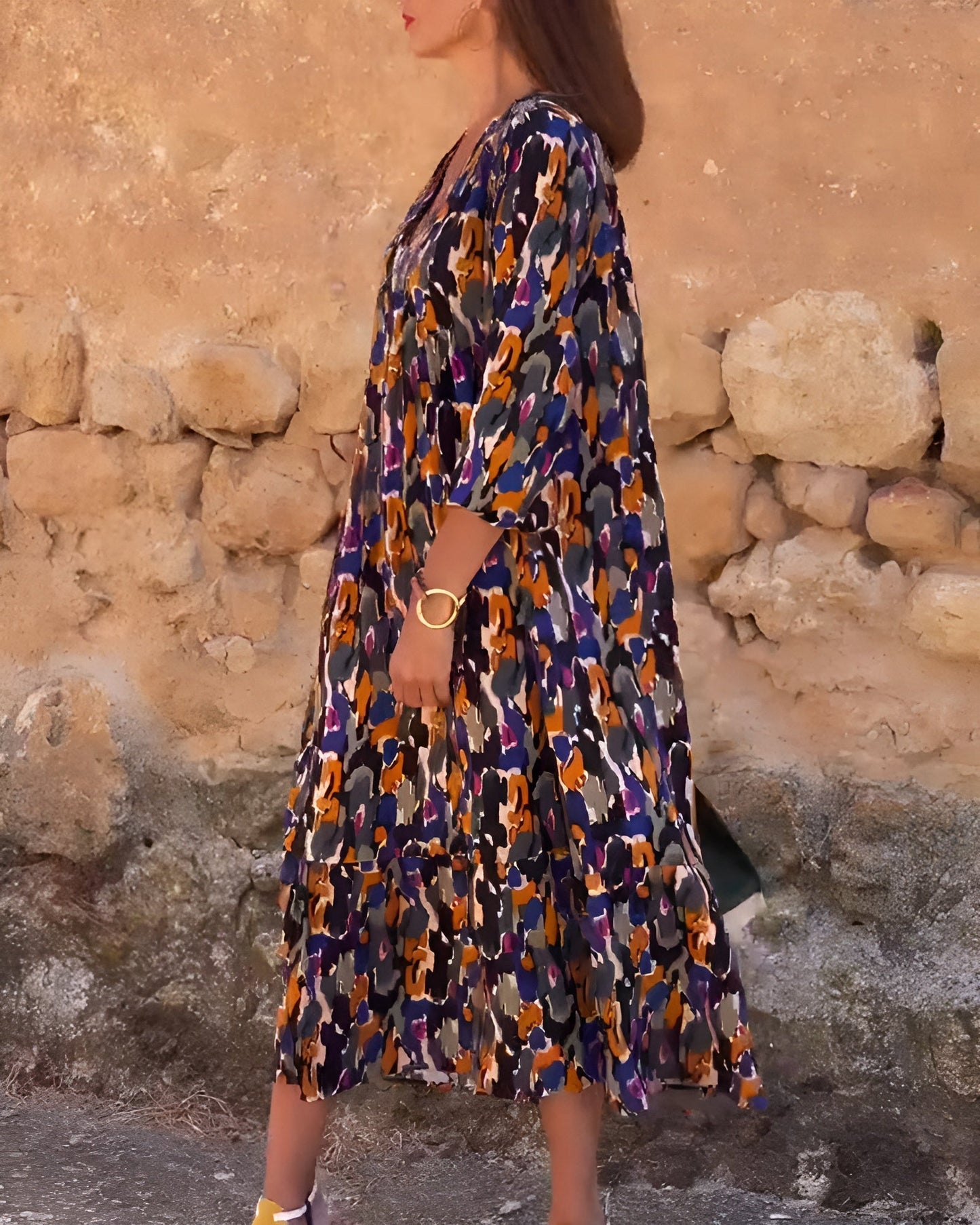 Van Elst Mode® | V-hals jurk met retroprint
