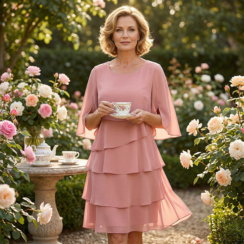 Van Elst Mode® | Elegante gelaagde jurk met ruchesmouwen voor dames