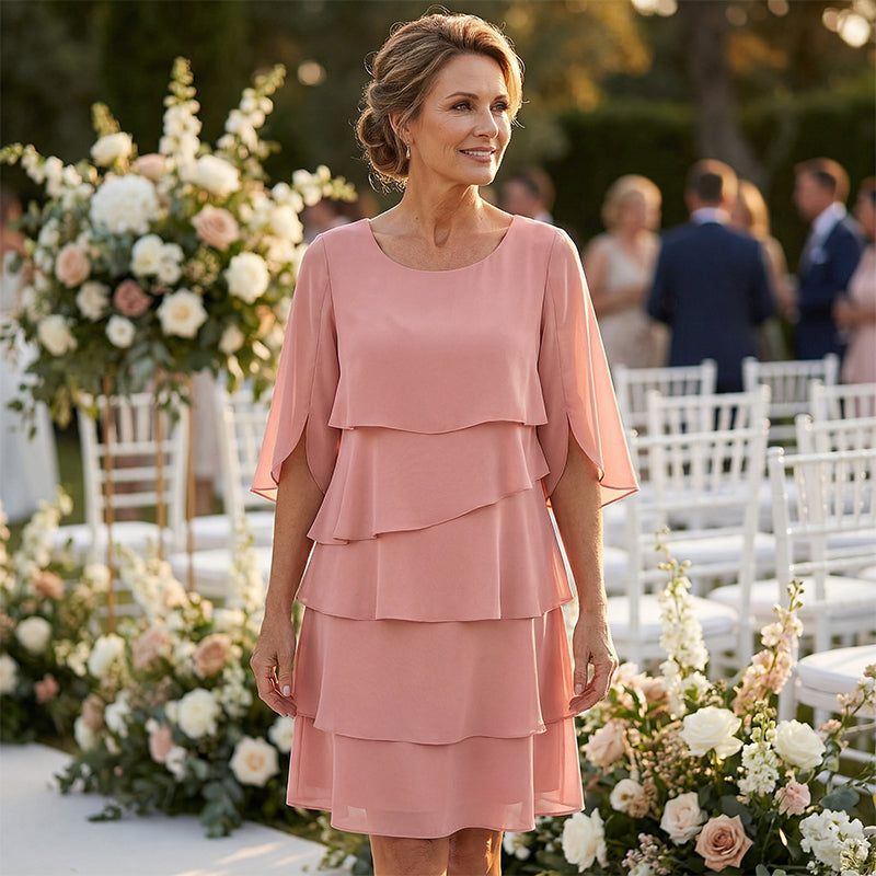 Van Elst Mode® | Elegante gelaagde jurk met ruchesmouwen voor dames