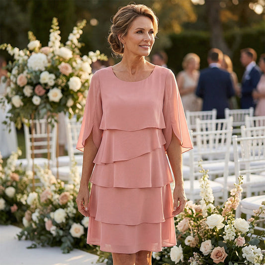 Van Elst Mode® | Elegante gelaagde jurk met ruchesmouwen voor dames