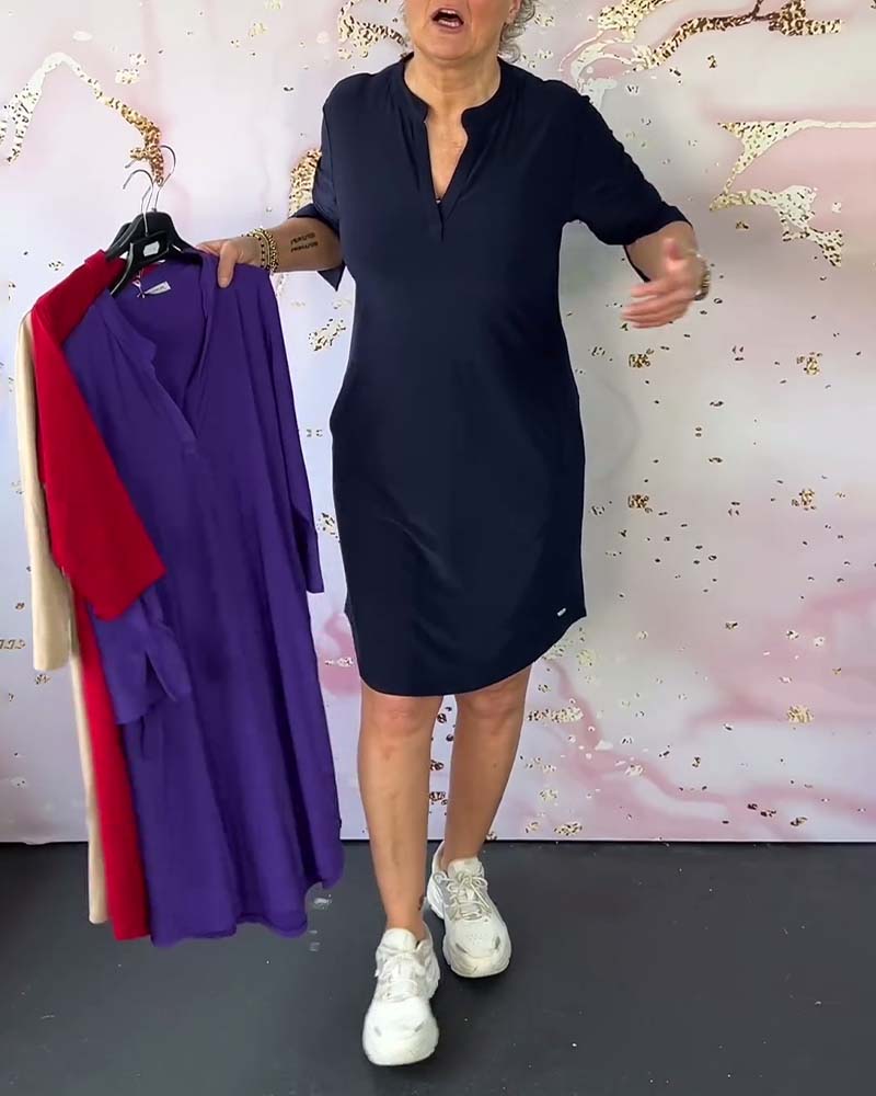 Van Elst Mode® | Effen jurk met V-hals