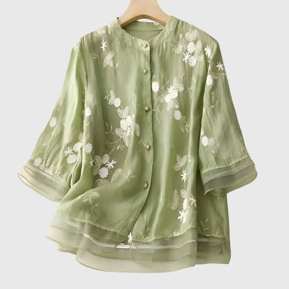 Van Elst Mode® | Nellie Elegante Top met Geborduurde Bloemen