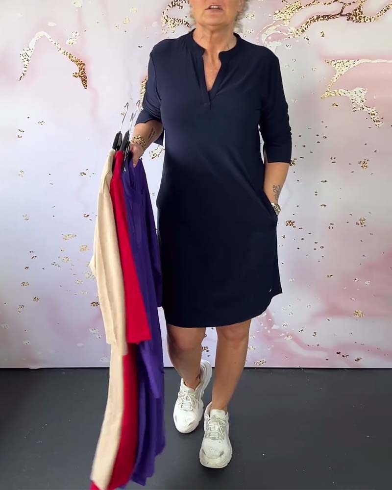 Van Elst Mode® | Effen jurk met V-hals