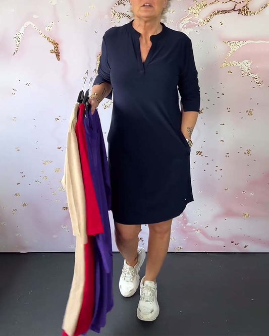 Van Elst Mode® | Effen jurk met V-hals