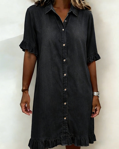 Van Elst Mode® | Comfortabele Denim Jurk met Flatterende Rimpeling