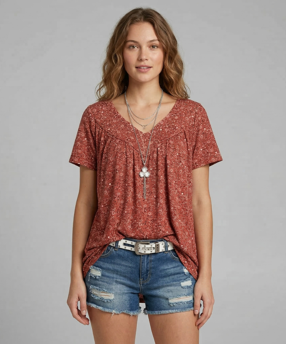 Van Elst Mode® | T-shirt Flora met V-hals
