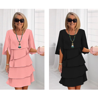Van Elst Mode® | Elegante gelaagde jurk met ruchesmouwen voor dames