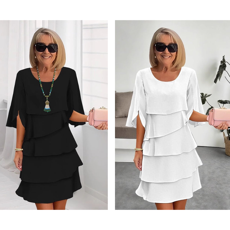 Van Elst Mode® | Elegante gelaagde jurk met ruchesmouwen voor dames