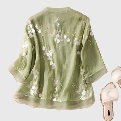 Van Elst Mode® | Nellie Elegante Top met Geborduurde Bloemen