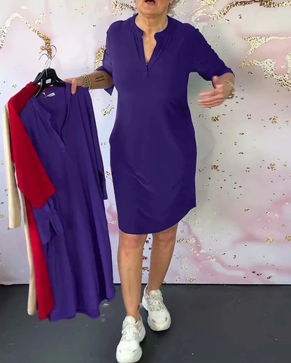 Van Elst Mode® | Effen jurk met V-hals