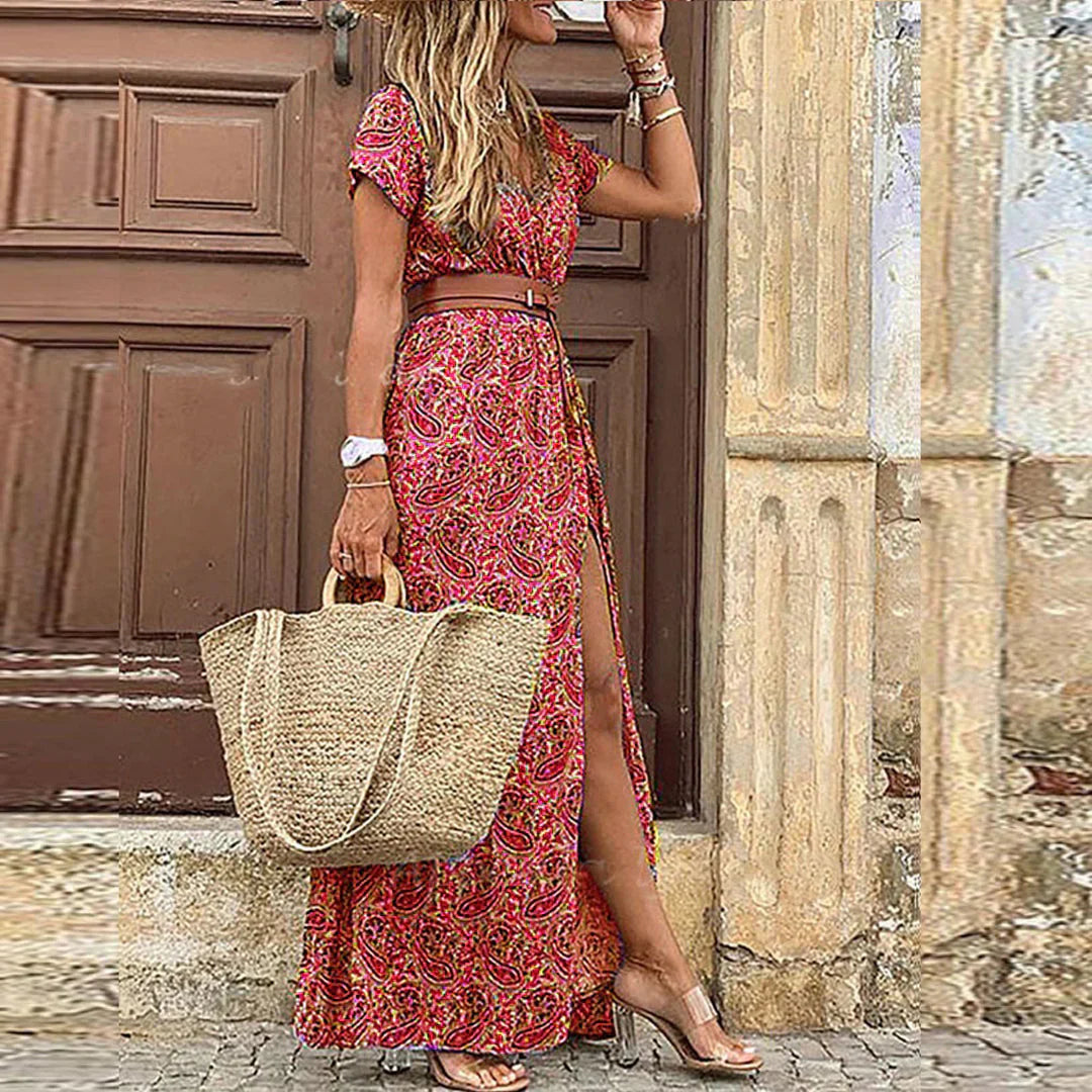 Van Elst Mode® | Luchtige boho maxi-jurk met bijpassende riem